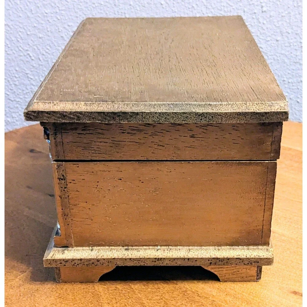 Vintage Kellerman Jewel Case Music Box Wood Florentine Design Mid Century Japan